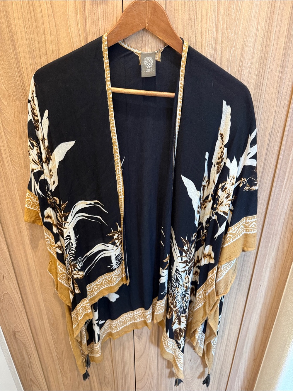 Vince Camuto Black Kimono with Gold Floral Trim